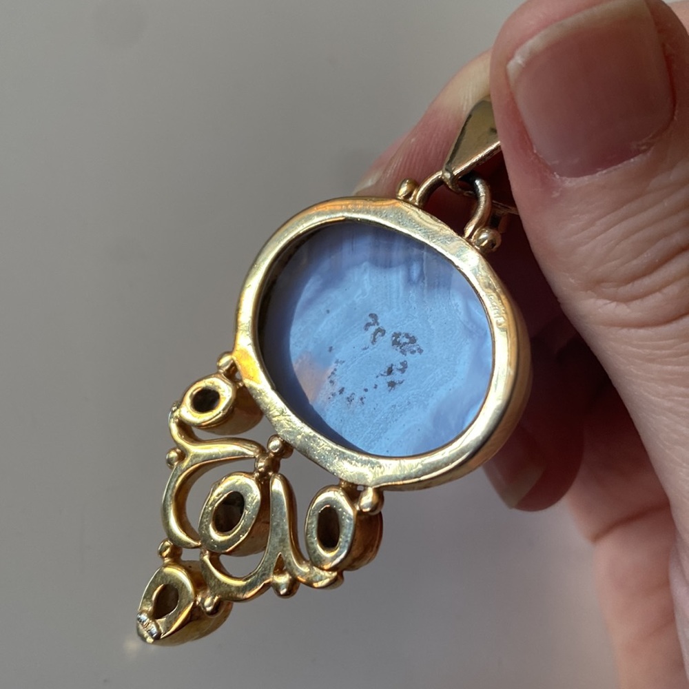 Blue Lace Agate Stone Pendant purple stone jeweled - Picture 5 of 6